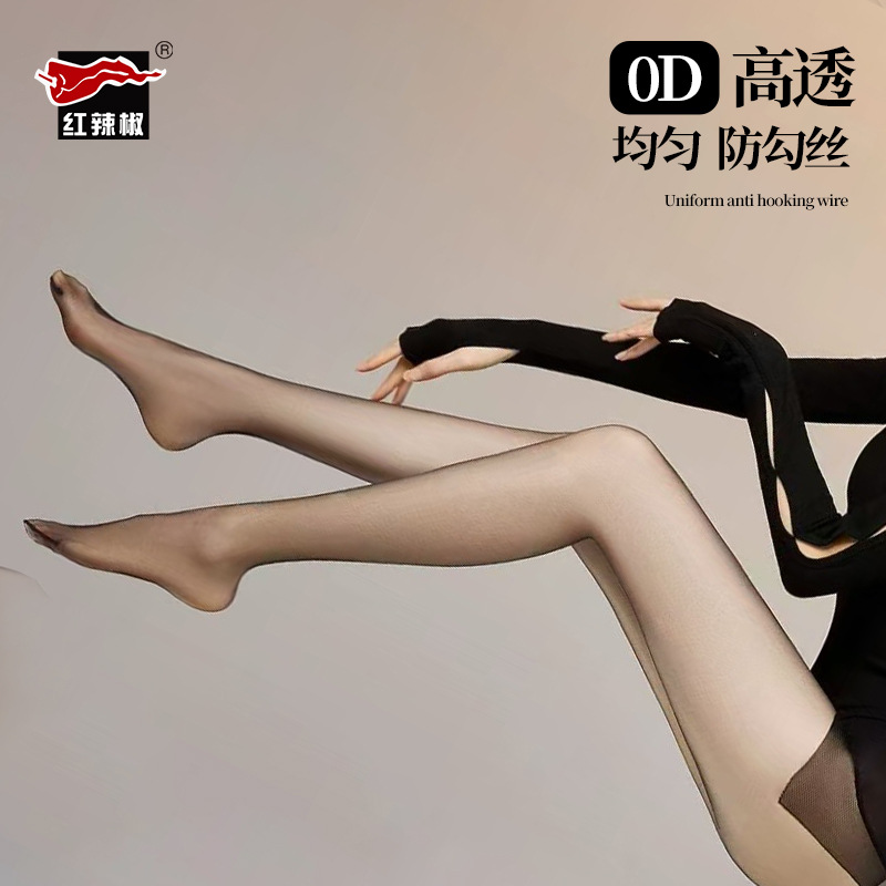 Medias de pimiento rojo para mujer, medias finas antiarañazos 0D, medias negras sexys ultrafinas, pantimedias encantadoras de piel desnuda de alta translucidez