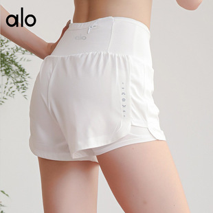 Alo Sco Yoga Pants Anti-Exposure Fake Two-Piece Summer Fitness Yoga Running Quick-Drying Sports Shorts for Women