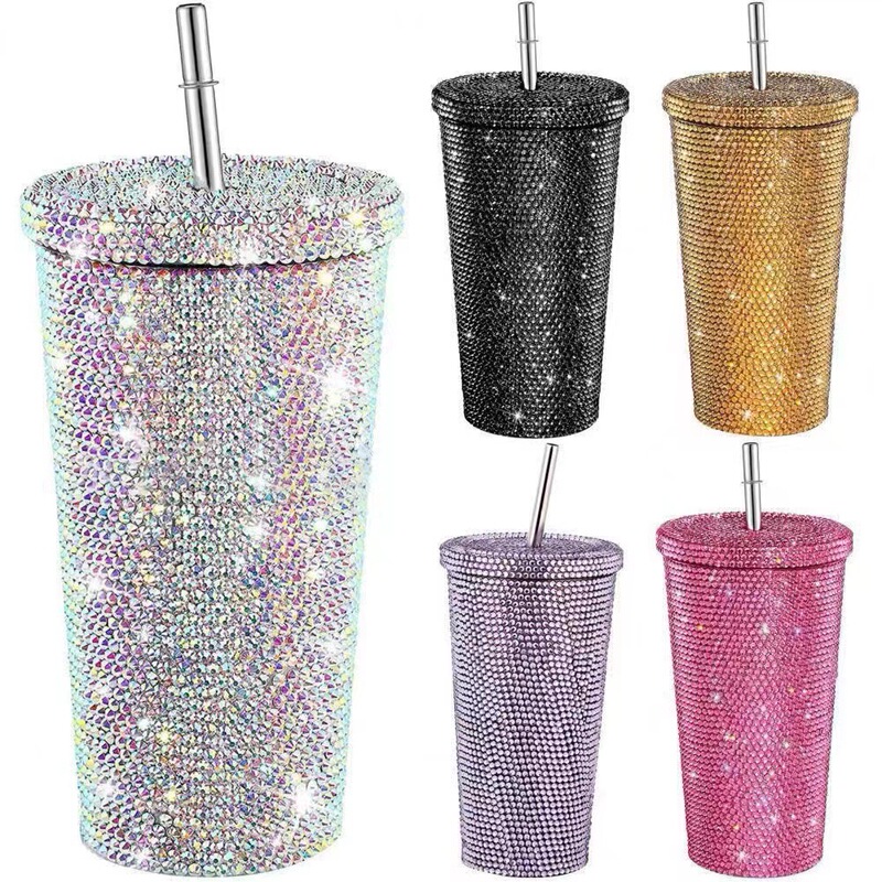 Diamond-embedded vacuum cup double-layer stainless steel straw Cup rhinestone coffee cup gift Cup Diamond-embedded Rhinestone Diamond-embedded vacuum cup double-layer stainless steel straw Cup rhinestone coffee cup gift Cup Diamond-embedded Rhinestone