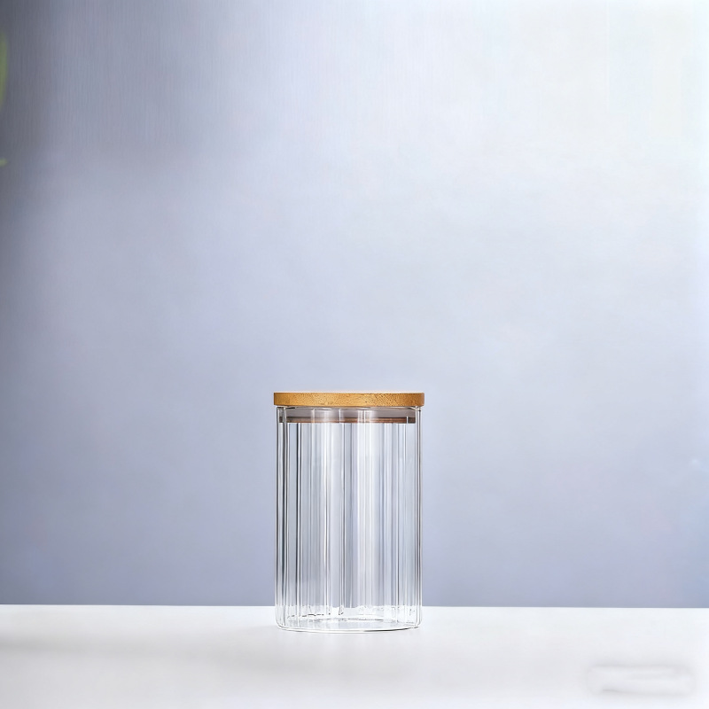 Latas de vidrio rayadas selladas latas selladas de madera de acacia de gran calibre latas selladas de alta borosilicato a prueba de humedad latas de almacenamiento de granos de café de té image 15