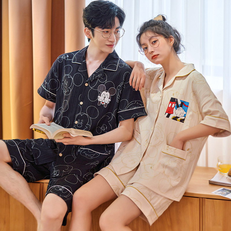 26-Year-Old Couple's Pullover Cardigan Set, Summer Thin Short-Sleeve Loose Cartoon Loungewear, Simple and Casual Home Wear