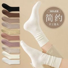 Socks for Women: Mid-Calf Summer Spring Thin Ins Trendy Comfy Korean College Style Simple Outerwear Solid Color Bunchy Socks