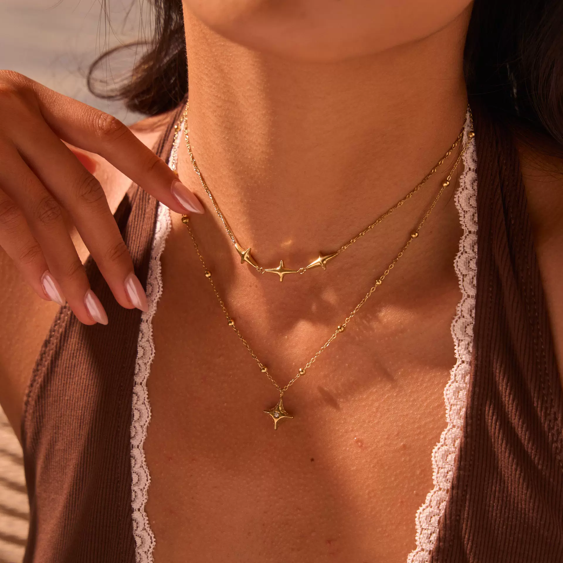 跨境直销时尚ins双层不锈钢项链气质轻奢锁骨链镀18K真金项饰批发