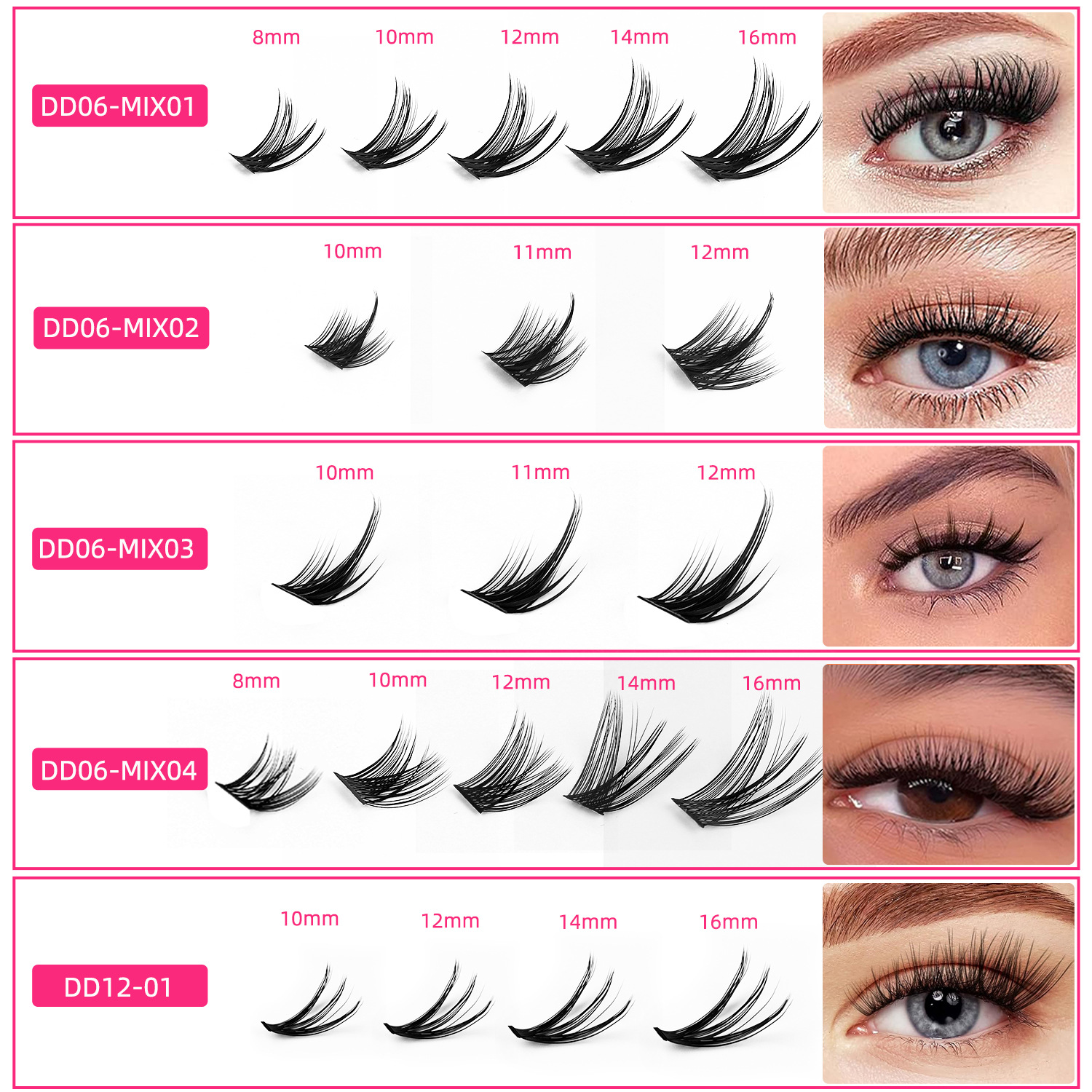 Wholesale of new cross-border segmented self-extended false eyelashes in 10-row sets with large capacity D-curved natural thick eyelashes undefined
