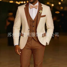 新款速卖通亚马逊男士西装套装三件套休闲商务宴会舞会修身西装婚