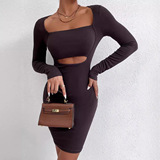 (Трансграничная торговля), сексуальный лонгслив для отдыха, платье, 2023, европейский стиль, с акцентом на бедрах