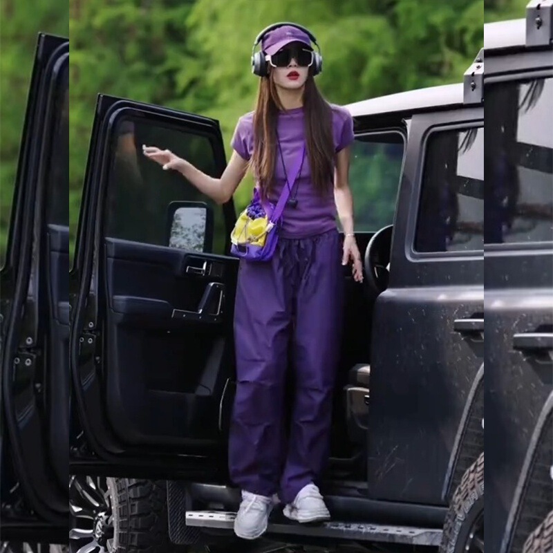 Dopamine Purple Round Neck Pullover Short-Sleeved Long Pants Suit for Women in Summer, Slimming and Age-Reducing Sports Wear Casual Suit Dopamine Purple Round Neck Pullover Short-Sleeved Long Pants Suit for Women in Summer, Slimming and Age-Reducing Sports Wear Casual Suit