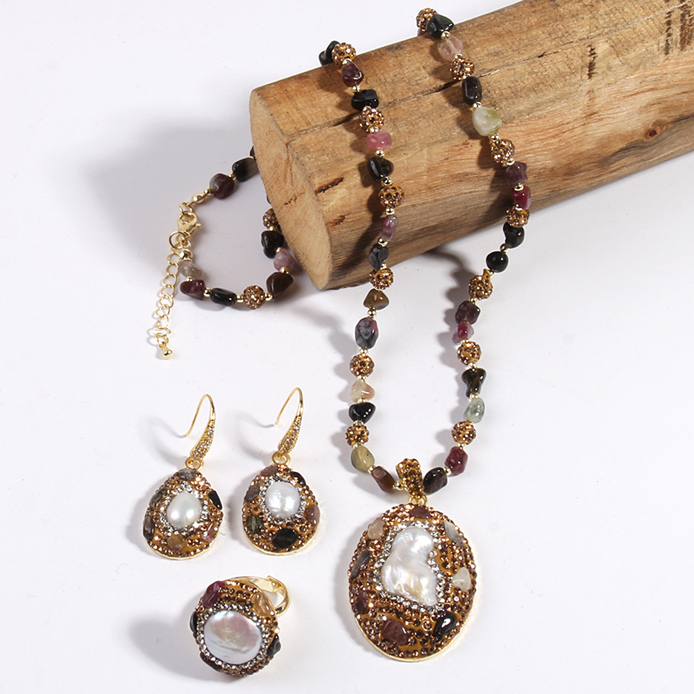 80g Weight Rhinestones Inlay Material Jewelry Set Classification Jewelry Set Quantity Holiday Occasion natural stone Material Geometric Pattern Women's Gender Inlay Design Vintage Style Style Vintage Style Geometric Natural Stone Rhinestones Jewelry Set In Bulk 8