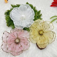 新品双层圣诞花圣诞装饰品客厅婚礼装饰批发仿真蕾丝圣诞装饰花头