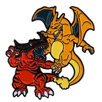 Fire-breathing Dragon and Tyrannosaurus Badge Game and Animation Mix and Match Brooch (Yaxa sancaqları) - black-b12-03-c01e-41-1-2