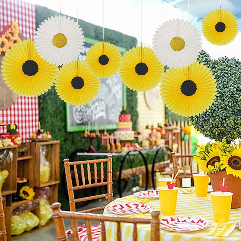 Трансграничный подсолнух тематические принадлежности для вечеринок 8 сотовых бумажных веер цветочный декоративный набор бумажный веер цветочный фон украшения