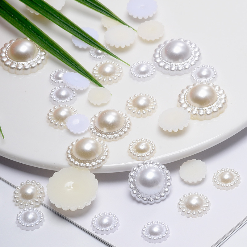 Beige white sunflower Pearl patch flower plate hair accessories hair clip diy handmade mobile phone shell material accessories