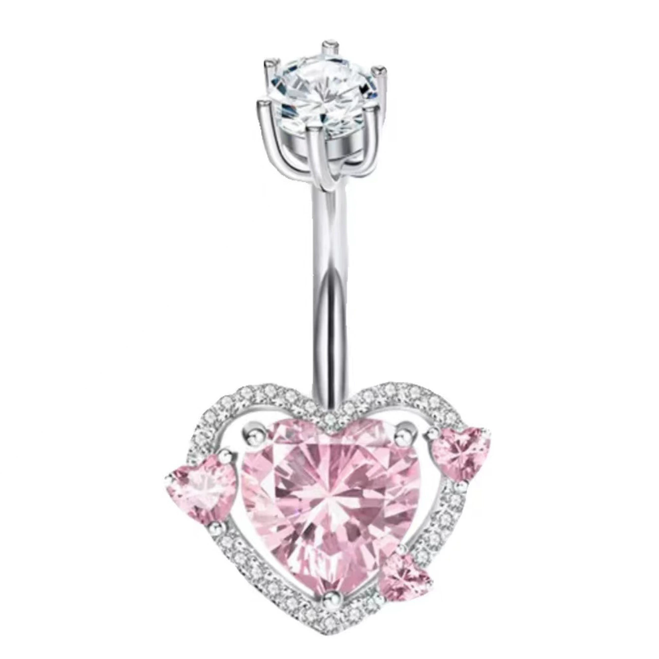 Belly Button Ring, Stainless Steel & Copper, Pink Zircon Accent, Multiple Style Options