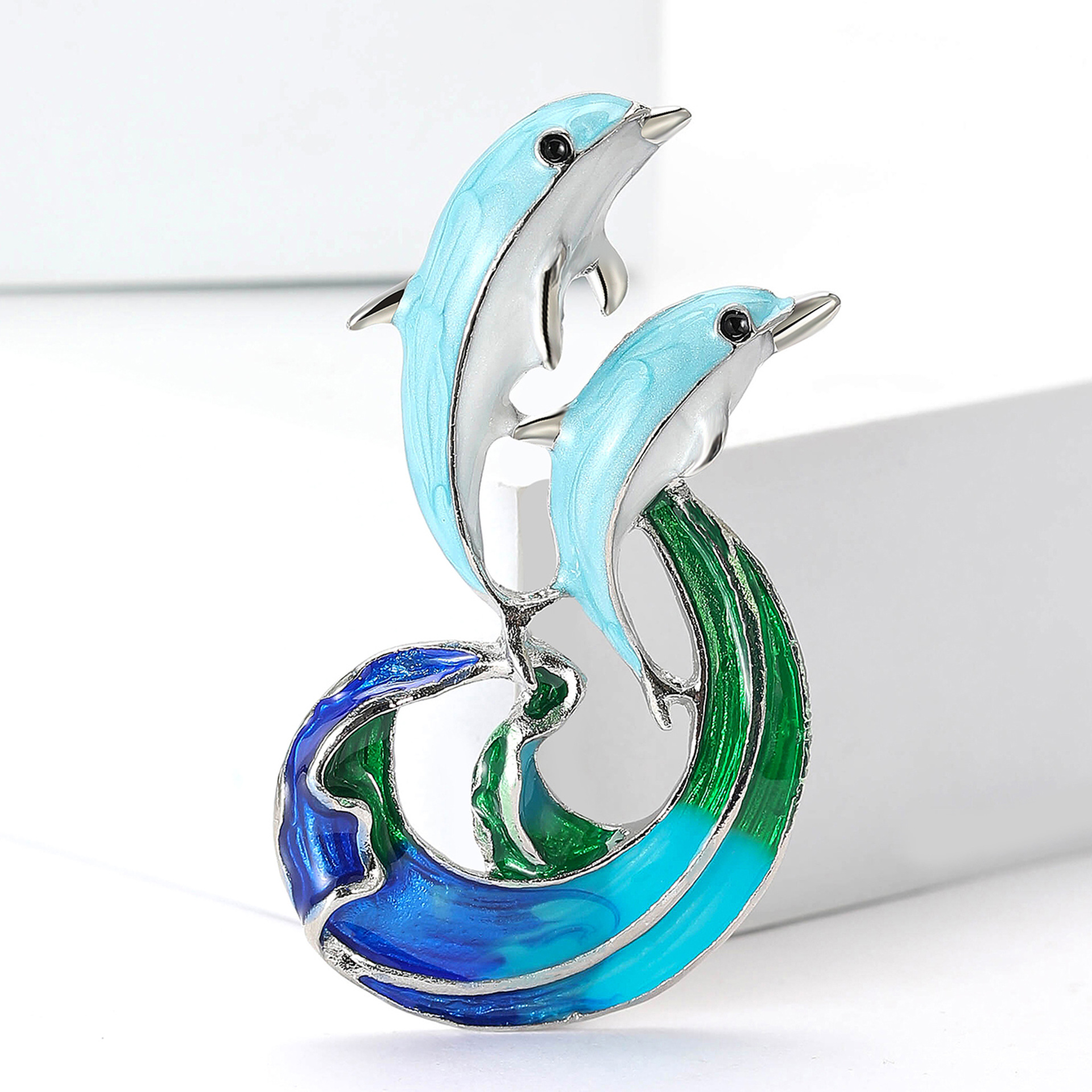 Cartoon, Dolphin Pattern Cute Korean Style Pin Cartoon Dolphin Alloy Enamel Unisex Corsage Brooches
