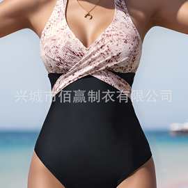欧美外贸2025新款亚马逊爆款蛇皮交叉连体比基尼泳衣跨境专供泳装