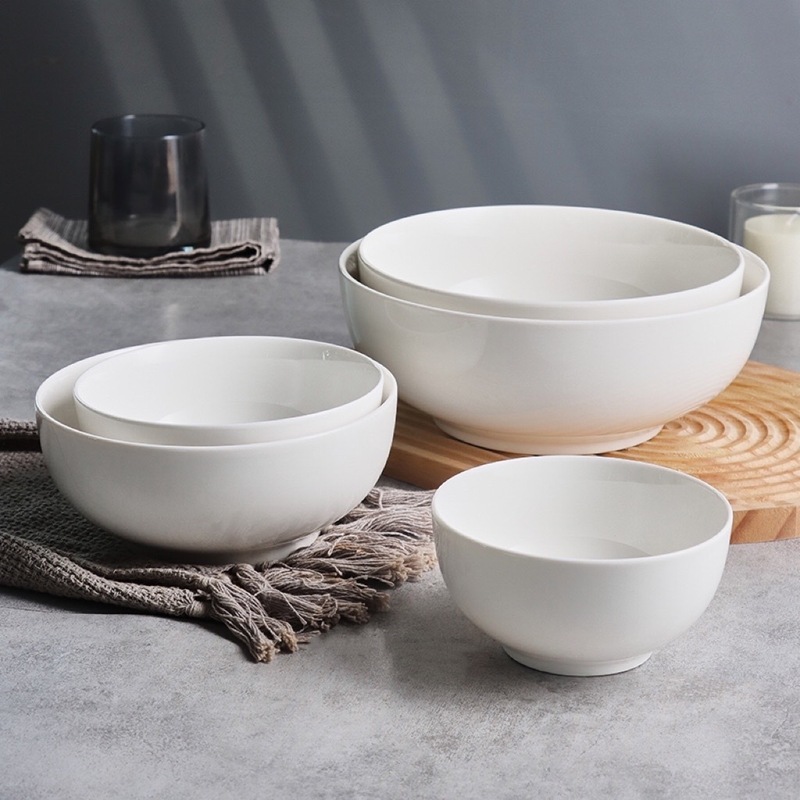 纯白色陶瓷米饭碗面碗大汤碗酒店餐厅汤粉碗家用小碗ceramic bowl|undefined
