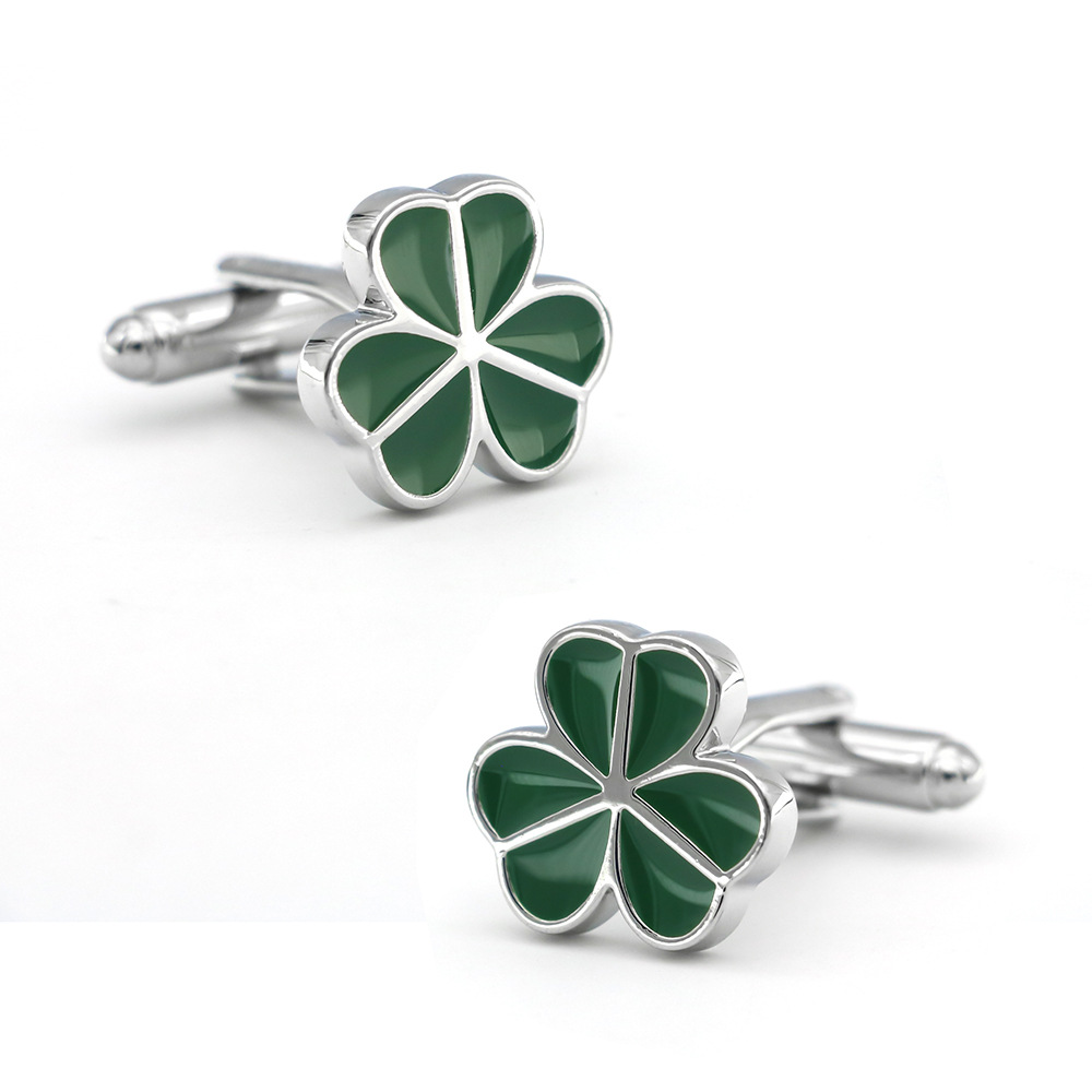 [Quality Pure Copper] Men's Jewelry French Shirt Paint Metal Sleeve Nail Green Clover Cufflinks in stock