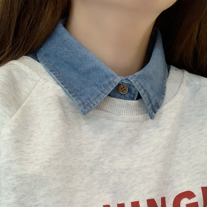 假领子女百搭衬衫领棉装饰秋冬牛仔尖领搭配卫衣毛衣春圆领男