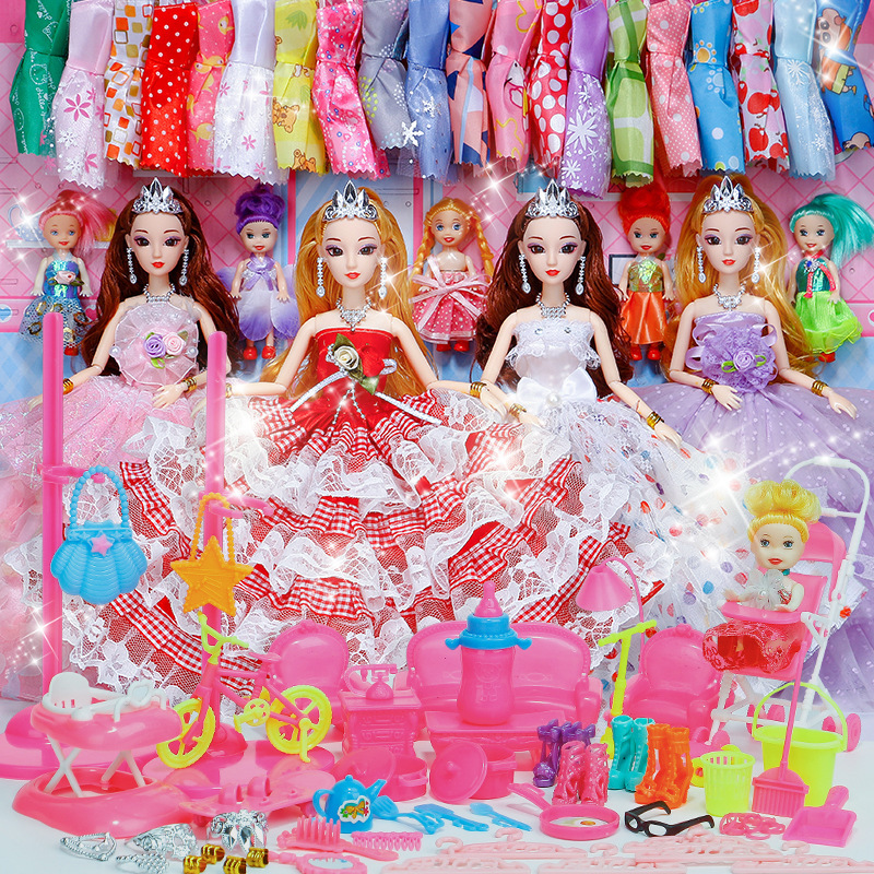 Dress up Kidsren Tongle Barbie Doll Gift Box Set Girl Princess Clothes Wedding Gift Play House Toy