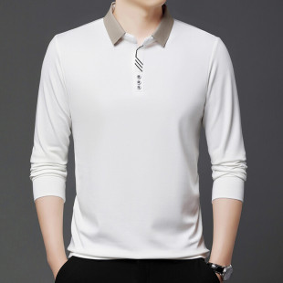 2024 New Men's Autumn New Long-sleeved Polo Shirt Men's Business Scissor Collar Fit Solid Color Lapel Base