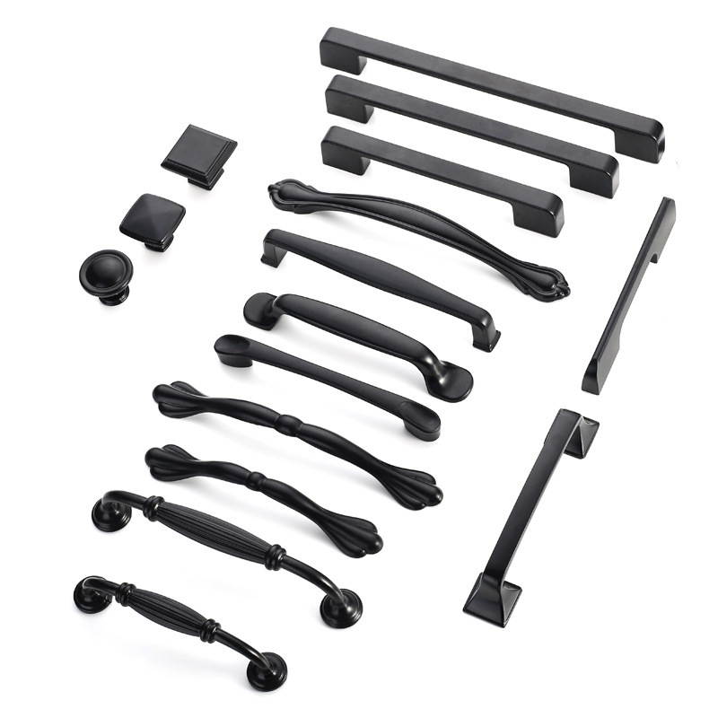 Wardrobe black hardware aluminum alloy handle American simple cabinet door perforated drawer sliding door metal handle