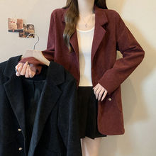 2025秋冬新款胖mm纯色大码韩版高级灯芯绒西装外套百搭休闲女上衣