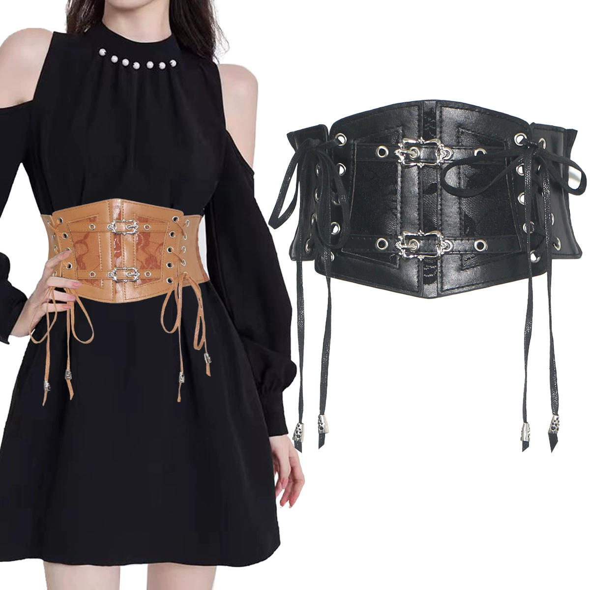 Европейские и американские ретро черные кружевные ремешки для талии для женщин модные наружные украшения эластичный пояс большой размер широкий пояс для женщин