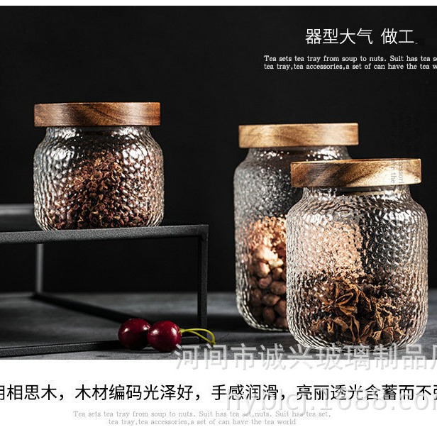 mayorista Acacia tanque de almacenamiento martillo transparente vidrio sellado lata de té sellado de té a prueba de humedad