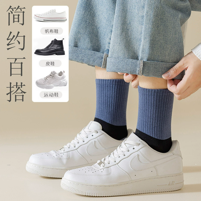 Winter demi-season cotton wear-resistant deodorized autumn knee socks, absorbs sweat and smell, mid-length