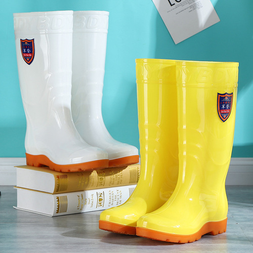 Military-grade labor protective rain boots for men, anti-slip high-tub rain boots, acid and alkali resistant, white, food and water shoes, agricultural work boots, construction site shoes