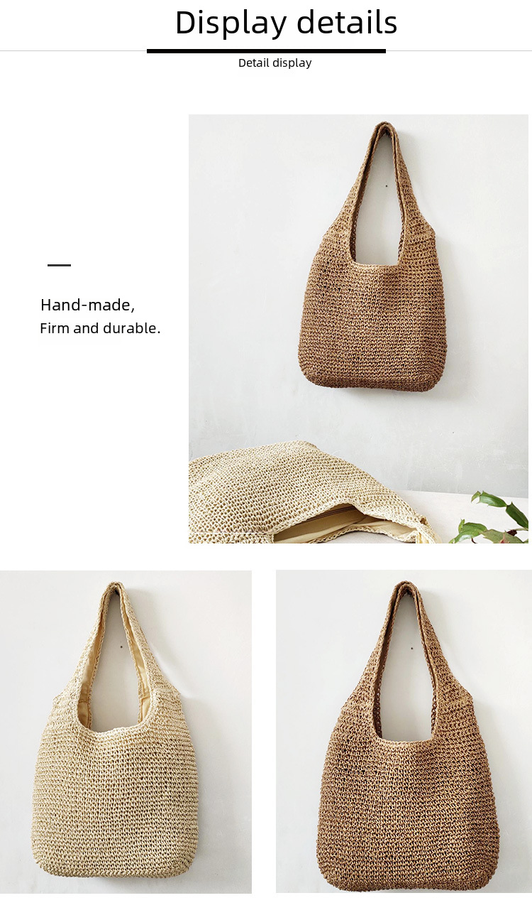 Women's Woven Shoulder Bag, Handmade Straw Beach Handbag_voghion.com