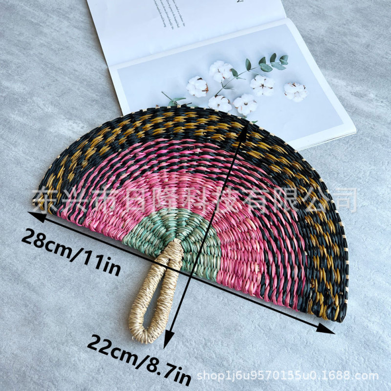 越南草编扇手工海草扇编织挂墙非洲元素ins风装饰扇夏天手摇扇子|undefined