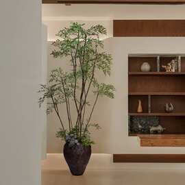 海虹雅林仿真绿植造景植物景观高端轻奢客厅逼真杂木风落地南天竹