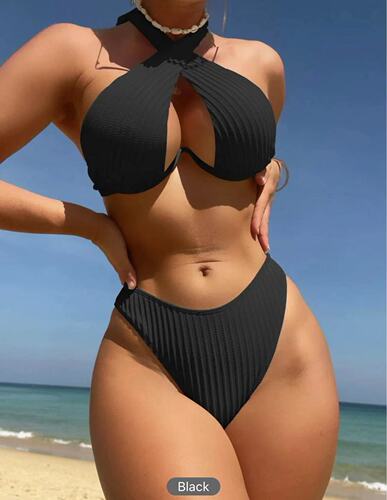 Bikini two-piece underwire water rippled shoulders Amazon bikini AliExpress multi-color European and American split swimsuit