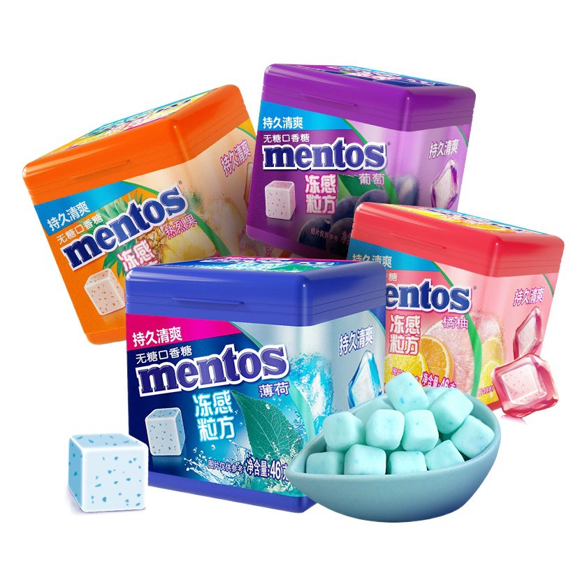 Жевательная резинка Mentos с эффектом охлаждения, без сахара, в коробке, мятная, мягкая конфета, успокаивает горло, освежает дыхание, оптом, освежающая и бодрящая.