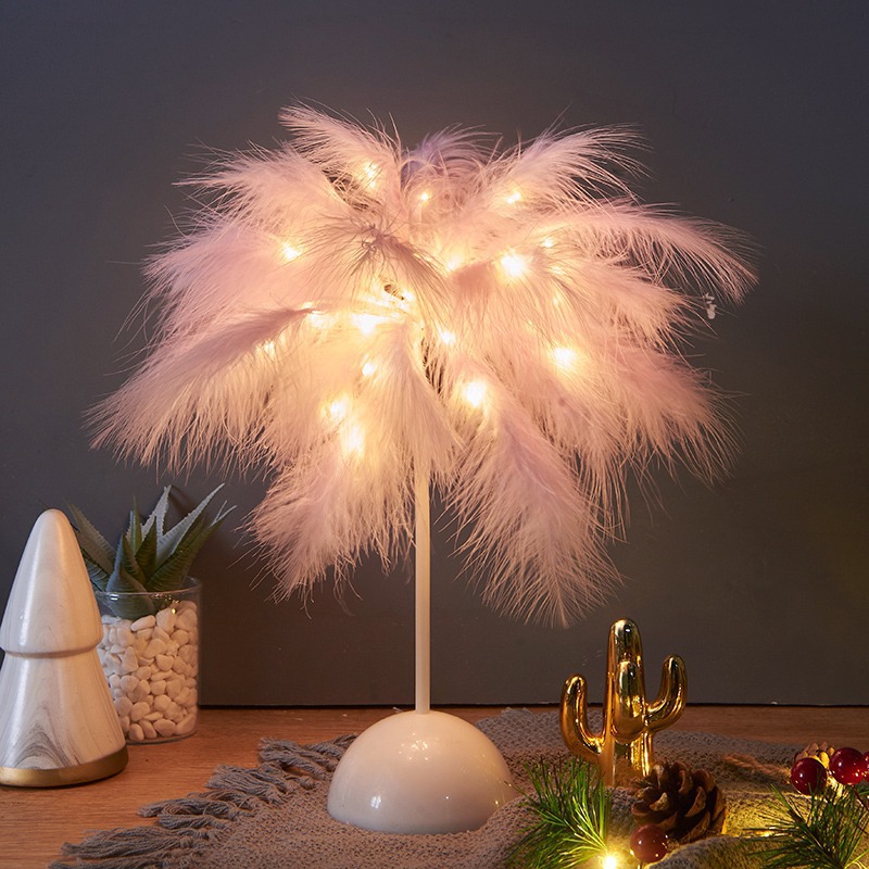 Explosión plumas lámparas de noche en vivo diseño de fondo dormitorio decoración de luz INS red hadas luces de atmósfera de alto nivel
