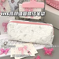 新しい蝶結びミルクふふ鉛筆バッグイン高価値大容量女の子かわいい学生文具収納袋