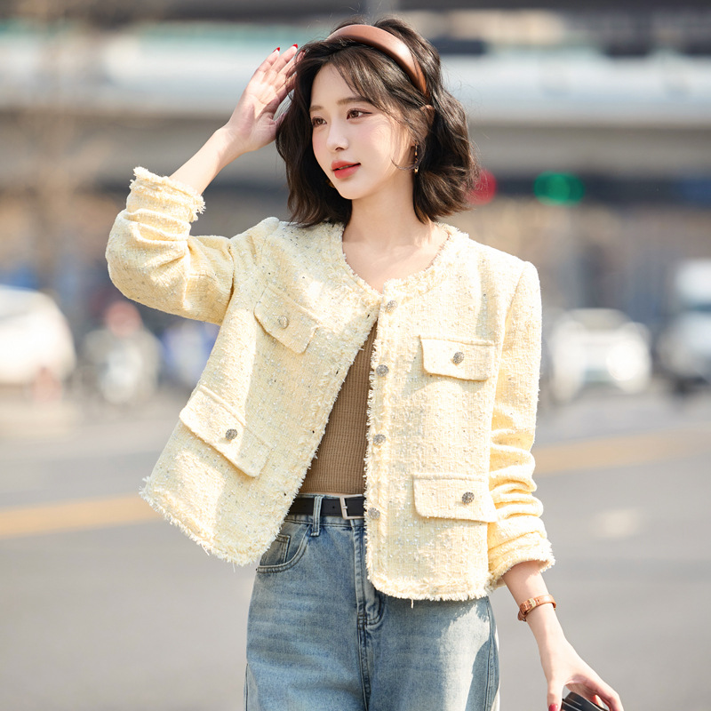 Goose Yellow French Style Jacket for Women Spring & Fall 2025 New Slimming Look Ladylike Style Tweed Top