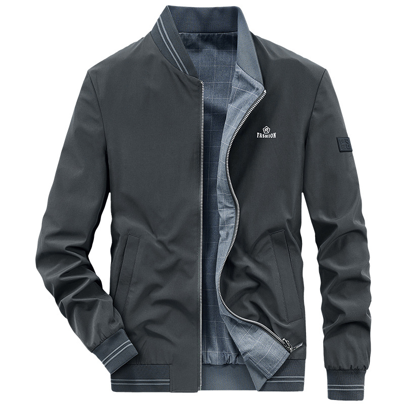 Men's Clothing double sided jacket men's loose casual dad top stand collar coat middle aged men's top_voghion.com