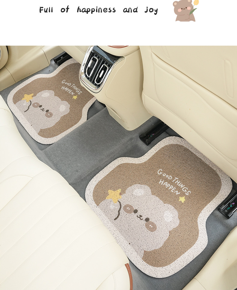 Cartoon bear car silk circle foot pad cute car can rub soil foot pad manufacturers creative decorative car foot pad
