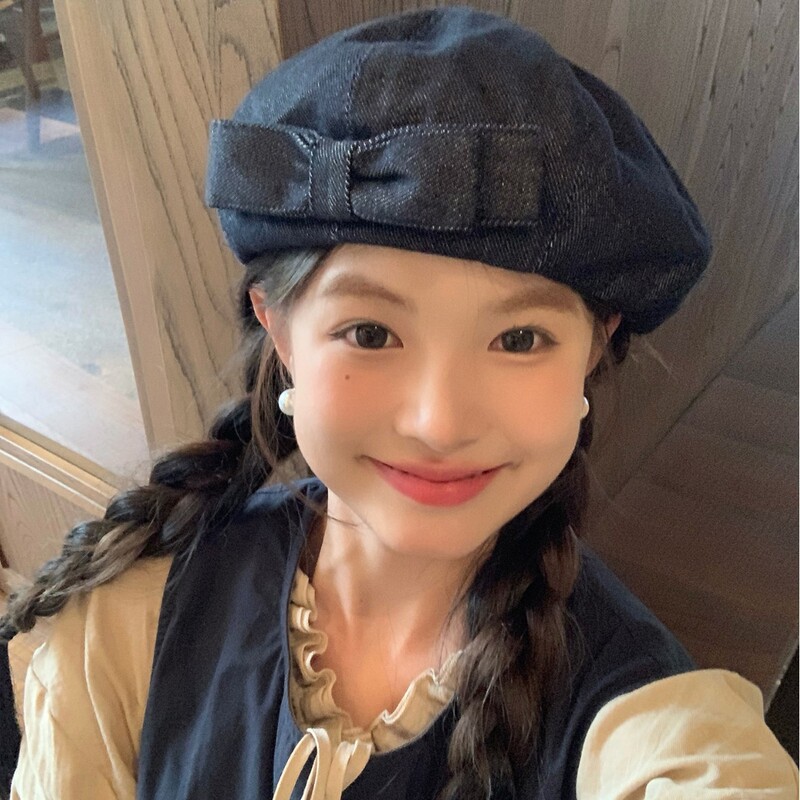 早秋甜美百搭蝴蝶结贝雷帽女复古文艺牛仔简约八角帽报童画家帽子|undefined