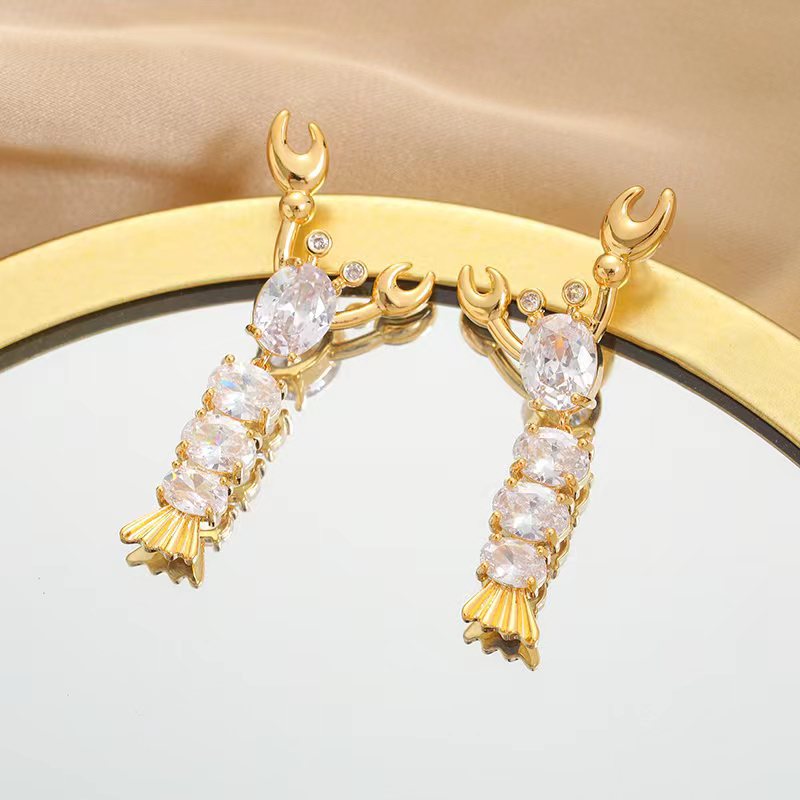 1 Paire Style Simple Homard Placage Incruster Le Cuivre Zircon Plaqué Or 24k Boucles D'oreilles display picture 3