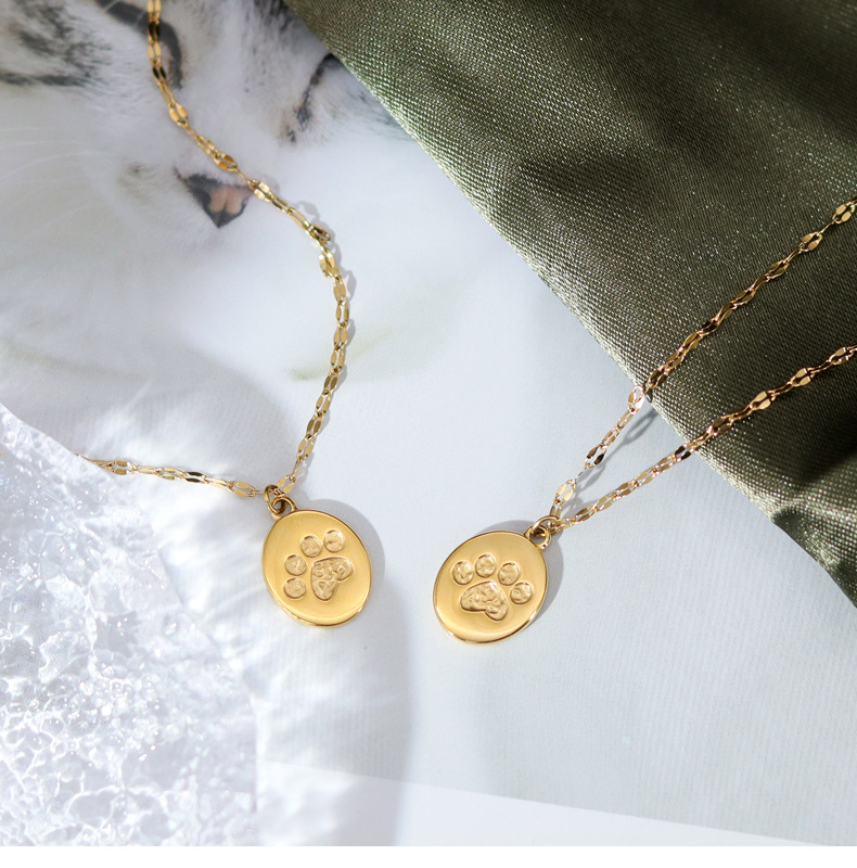 Cute Paw Print Titanium Steel Plating Pendant Necklace