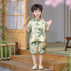 Children's Hanfu Set for Boys, Summer Outfit, Ancient Style Short Sleeve Two-Piece Set for Babies, Chinese Style Tang Suit, Kindergarten Performance Costume
