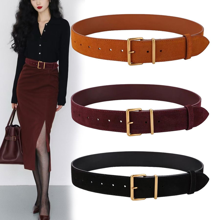 2025 New Women's Fleece Wide Belt All-match Decorative Suit Coat Down Jacket Waistband Perforated Simple