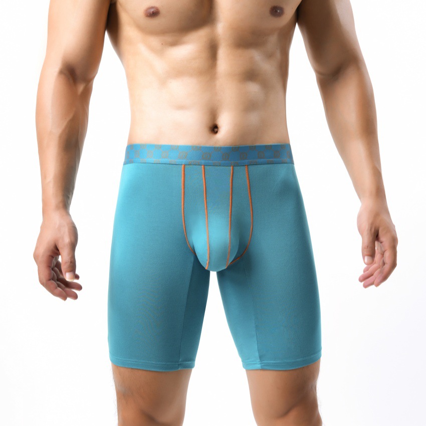 Cross-Border Men's Boxer Briefs, Anti-Wear Leg Bamboo Fiber Underwear, Solid Color Men's Mid-Waist Boxer Briefs, Sexy Large Pouch