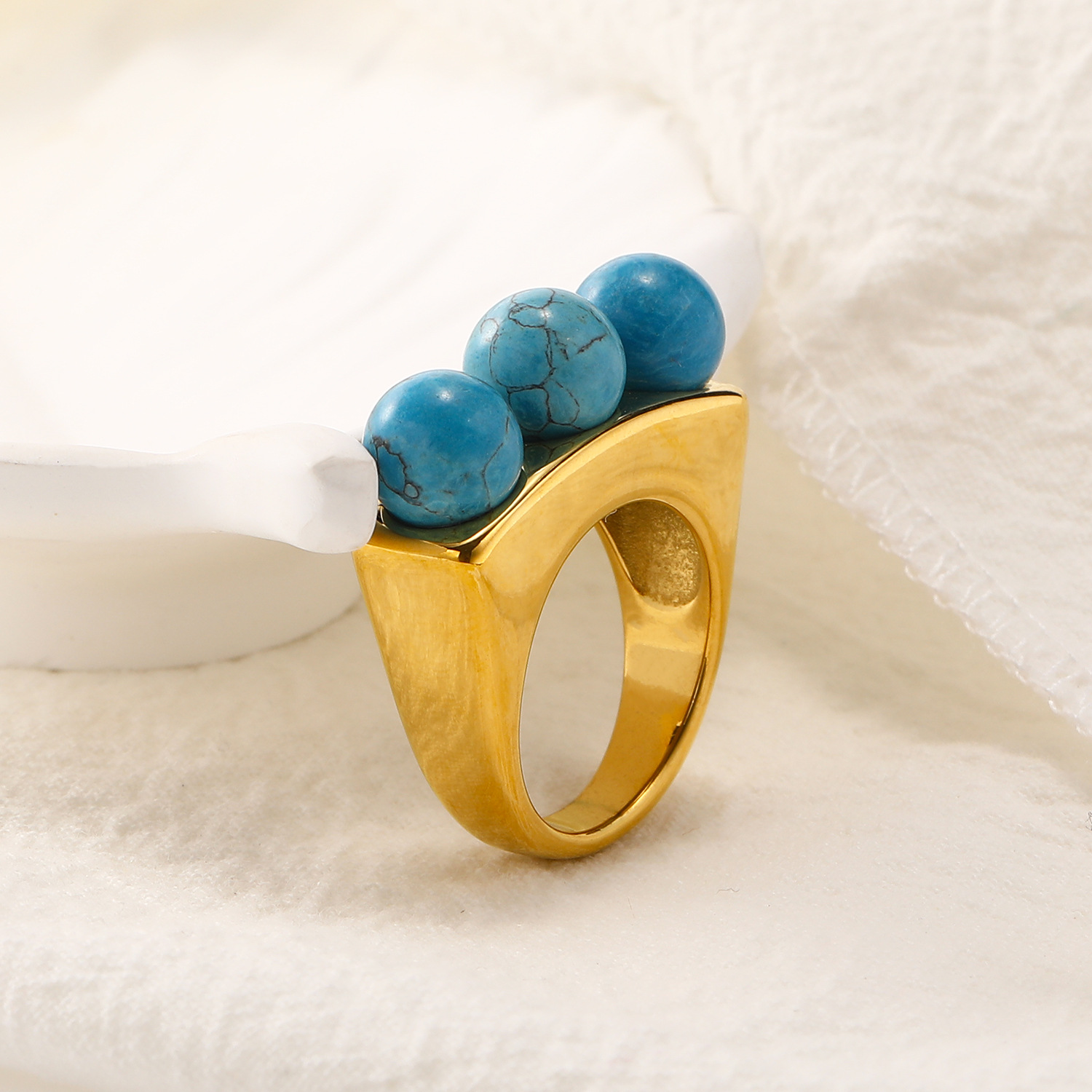 13g Weight Artificial Pearls, December Birthstone Turquoise Inlay Material Rings Classification 1 Piece Quantity Banquet, Party Occasion Titanium Steel Material Geometric Pattern Women's Gender Plating, Inlay Design Elegant, Glam Style Titanium Steel Elegant Glam Geometric Plating Inlay Artificial Pearls Turquoise Rings 8