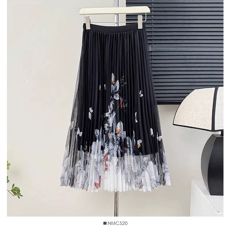 2024 новый принт сетчатая юбка темперамент тонкая высокая талия