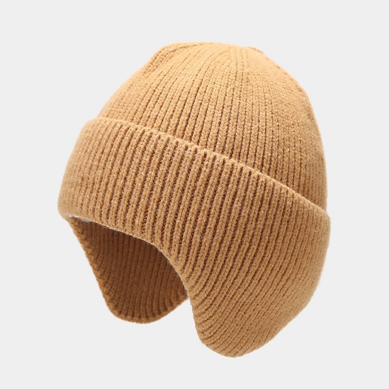 Otoño e Invierno para hombres y mujeres al aire libre todo fósforo protección para los oídos sombrero de punto a prueba de frío cálido jersey de color sólido sombrero de lana pequeño de aspecto facial