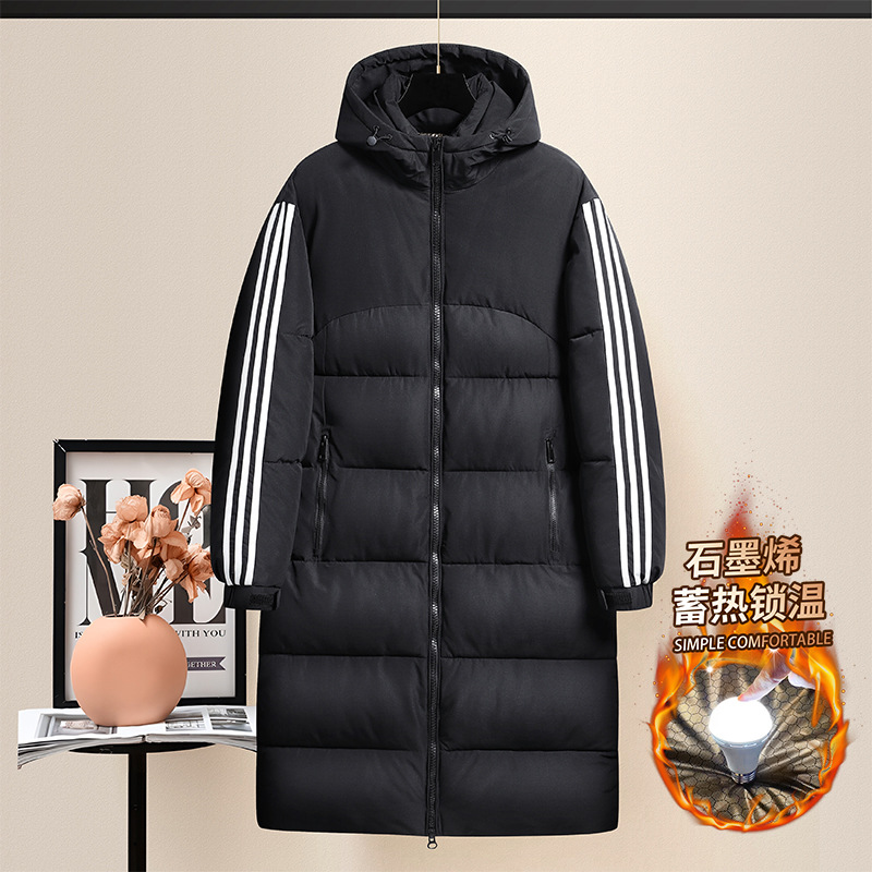 Transfronterizos invierno con capuzas de algodón hombre plumón de marca de moda de rodilla de tres barras chaqueta de algodón de invierno
